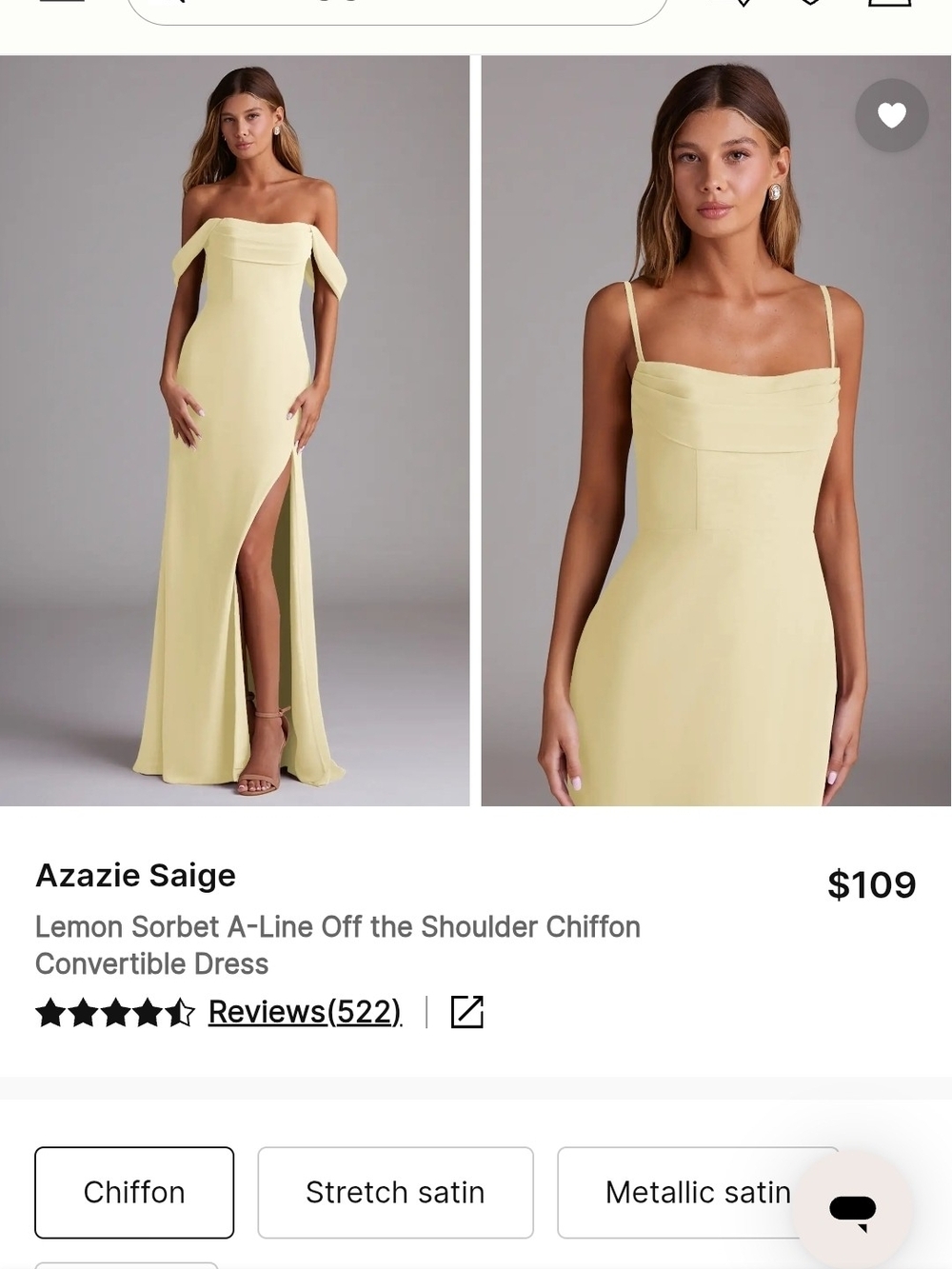 Azazie Lemon Sorbet Convertible Chiffon Gown